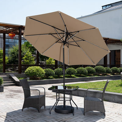 Outdoor Cafe Patio Beach Parasol with Solar LED Lights and Aluminium Centre Pole