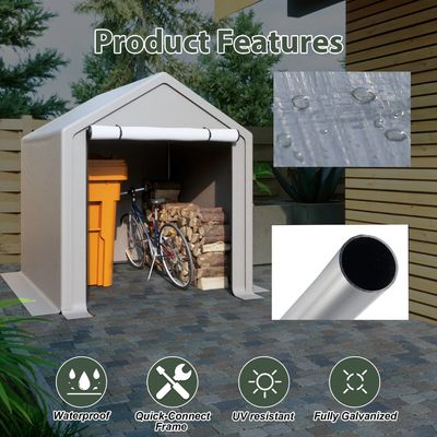 PE Fabric Roof Cover AJUNION 6.2x5.6ft Outdoor Storage Tent Metal Garden Bike Shed for Tools Firewood
