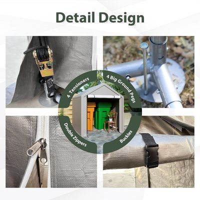 PE Fabric Roof Cover AJUNION 6.2x5.6ft Outdoor Storage Tent Metal Garden Bike Shed for Tools Firewood