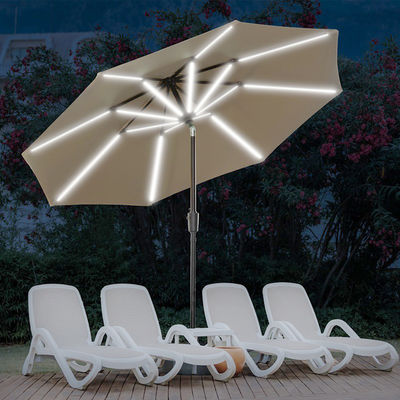 Outdoor Cafe Patio Beach Parasol with Solar LED Lights and Aluminium Centre Pole