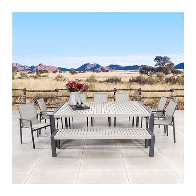 Outdoor Dining Set with Bench AJUNION 9 Piece Aluminum Frame and Metal Patio Furniture