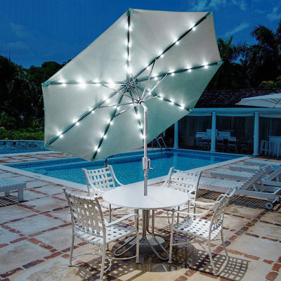 Outdoor Cafe Patio Beach Parasol with Solar LED Lights and Aluminium Centre Pole