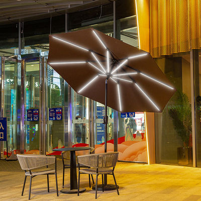 Outdoor Cafe Patio Beach Parasol with Solar LED Lights and Aluminium Centre Pole