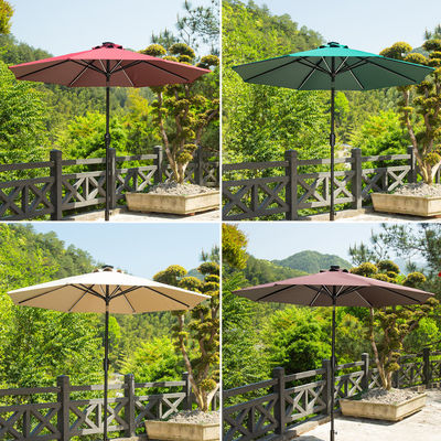 Outdoor Cafe Patio Beach Parasol with Solar LED Lights and Aluminium Centre Pole