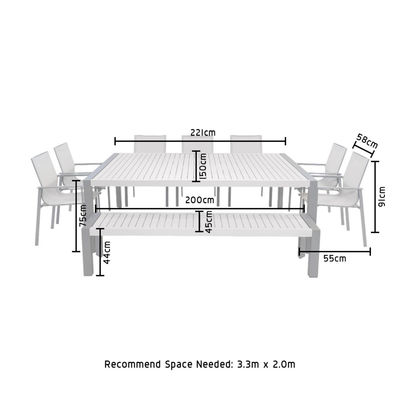 Outdoor Dining Set with Bench AJUNION 9 Piece Aluminum Frame and Metal Patio Furniture