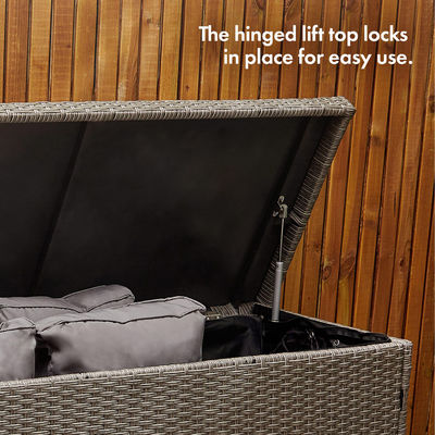 AJUNION Rattan Weave Cushion Storage Box A Must-Have for Tools Lock and Wheels Included