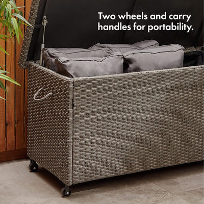 AJUNION Rattan Weave Cushion Storage Box A Must-Have for Tools Lock and Wheels Included
