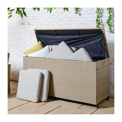 Spacious Multifunctional Wicker Rattan Garden Storage Box with Wheels by AJUNION