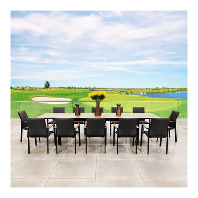 Extendable Teak Wood Tabletop Outdoor Dining Set for 12 Seat Cushioned Outdoor Chairs
