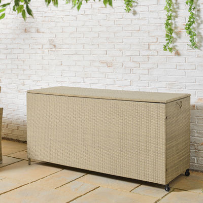 Spacious Multifunctional Wicker Rattan Garden Storage Box with Wheels by AJUNION