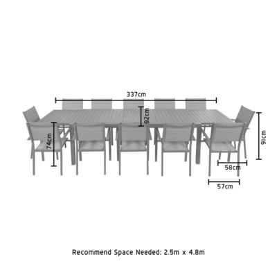 Modern Style Aluminum Outdoor Dining Set 12 Seat Armchair and Extendable Dining Table