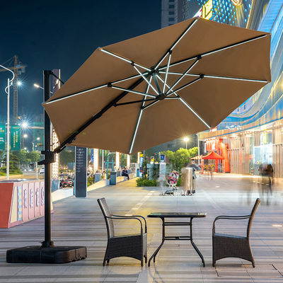 Outdoor Furniture Must-Have Large Aluminium Hand Crank Umbrella with Solar LED Lights