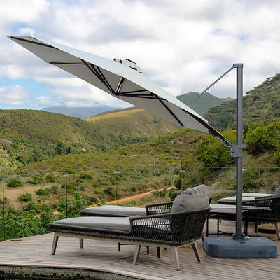 Outdoor Furniture Must-Have Large Aluminium Hand Crank Umbrella with Solar LED Lights