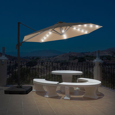 Outdoor Furniture Must-Have Large Aluminium Hand Crank Umbrella with Solar LED Lights
