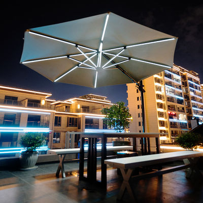 Outdoor Furniture Must-Have Large Aluminium Hand Crank Umbrella with Solar LED Lights