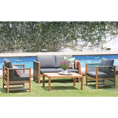 Outdoor Furniture Set with Wooden Lounge Chairs and PE Rattan Weave W71 x D66 x H64cm