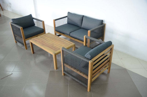 Outdoor Furniture Set with Wooden Lounge Chairs and PE Rattan Weave W71 x D66 x H64cm