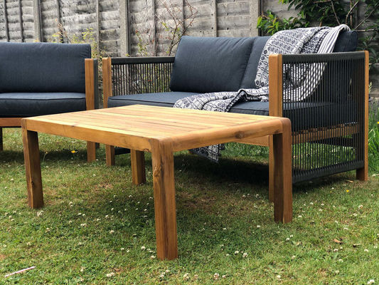 Outdoor Furniture Set with Wooden Lounge Chairs and PE Rattan Weave W71 x D66 x H64cm