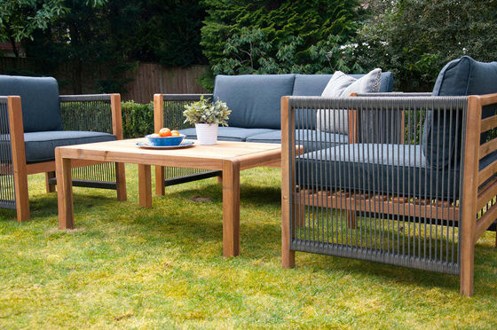 Outdoor Furniture Set with Wooden Lounge Chairs and PE Rattan Weave W71 x D66 x H64cm