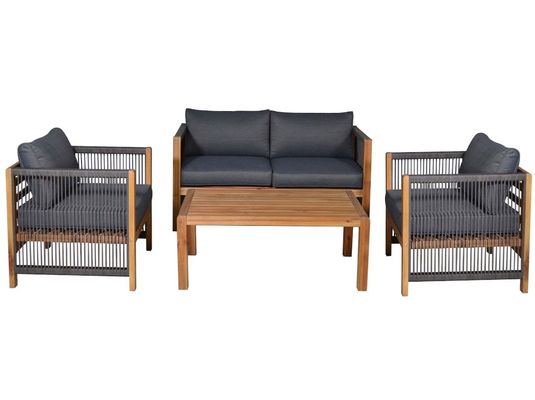 Outdoor Furniture Set with Wooden Lounge Chairs and PE Rattan Weave W71 x D66 x H64cm