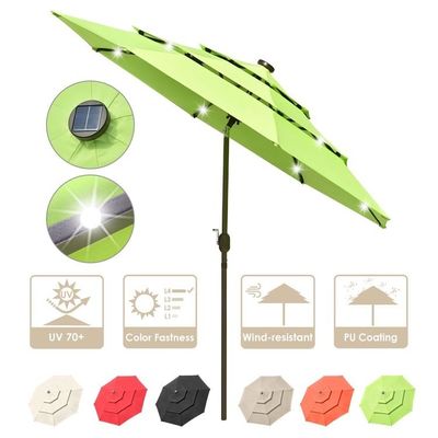 Custom Logo Outdoor Cafe Garden Beach Patio Sun Umbrella with 3 Tiers and LED Lights