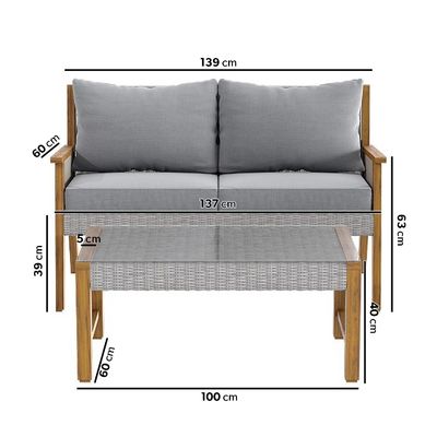 Y Mail Packing Rattan Weave Outdoor Sofa Set with Solid Wooden Frame and PE Wicker