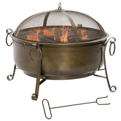 Outdoor Backyard Patio Garden Fire Pit with Charcoal BBQ Grill and Cover