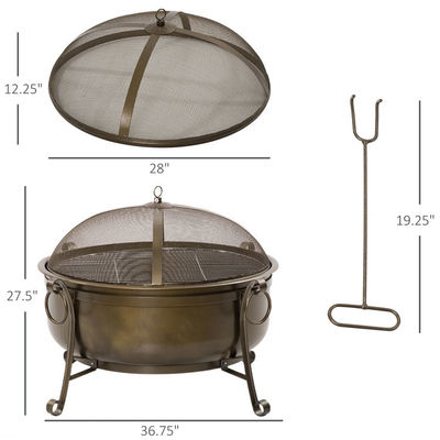 Outdoor Backyard Patio Garden Fire Pit with Charcoal BBQ Grill and Cover