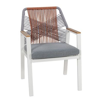 Metal Garden Dining Furniture with Rope Weave Dining Chair 6 Seating Outdoor Dining Set