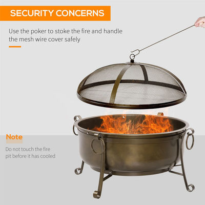 Outdoor Backyard Patio Garden Fire Pit with Charcoal BBQ Grill and Cover