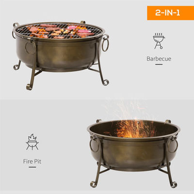 Outdoor Backyard Patio Garden Fire Pit with Charcoal BBQ Grill and Cover