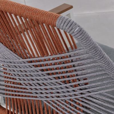 Metal Garden Dining Furniture with Rope Weave Dining Chair 6 Seating Outdoor Dining Set
