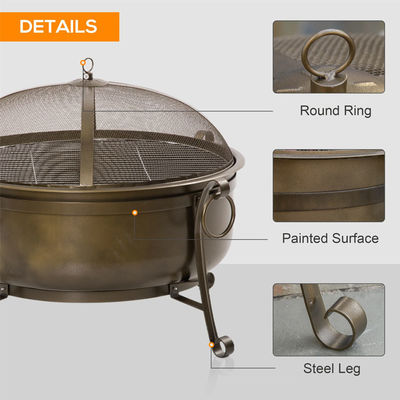 Outdoor Backyard Patio Garden Fire Pit with Charcoal BBQ Grill and Cover