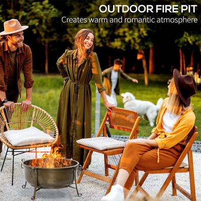 Outdoor Backyard Patio Garden Fire Pit with Charcoal BBQ Grill and Cover