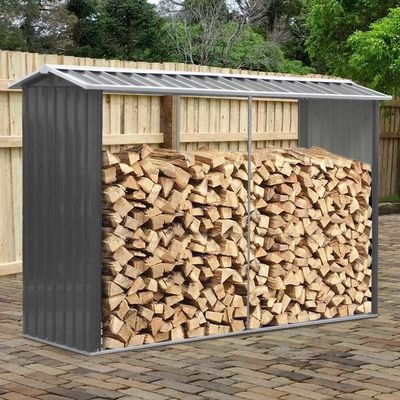 AJUNION Metal Outdoor Firewood Log Rack Shed for Easy Assembly and Garden Storage