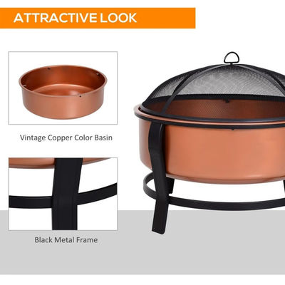 Customized Logo Modern Outdoor Portable Copper-Colored Round Metal Wood Burning Firepit