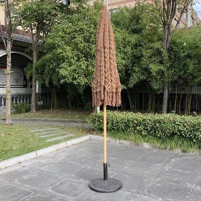 Outdoor Beach Courtyard Sun Umbrella with Tassel in Wood Color and Polyester Material