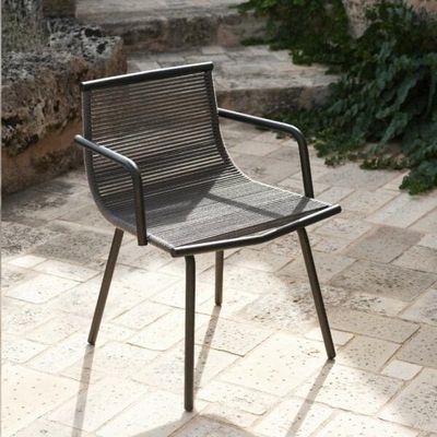 Metal Minimalist Garden Set AJUNION Aluminum Dining Chair Rope Weave Outdoor Furniture