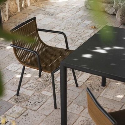 Metal Minimalist Garden Set AJUNION Aluminum Dining Chair Rope Weave Outdoor Furniture