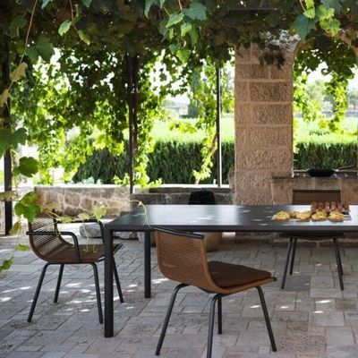 Metal Minimalist Garden Set AJUNION Aluminum Dining Chair Rope Weave Outdoor Furniture