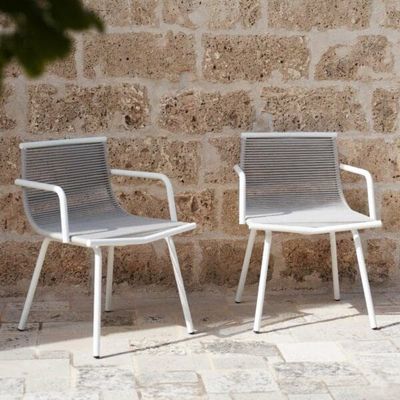 Metal Minimalist Garden Set AJUNION Aluminum Dining Chair Rope Weave Outdoor Furniture