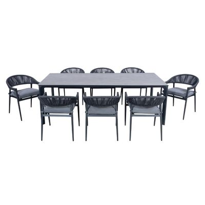 Rope Weave Armchair Dining Chairs for Garden Modern Large Size 8 Seater Outdoor Set