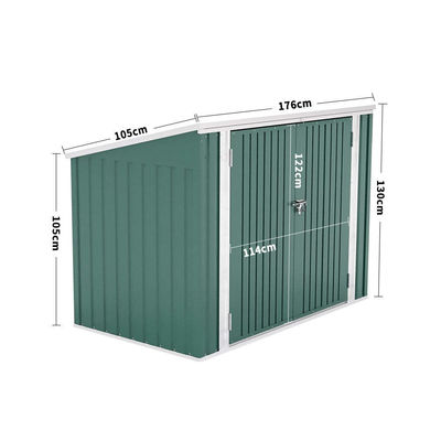 Galvanized Steel Bin Storage Shed with Lockable Doors Rot Proof Metal Type Steel