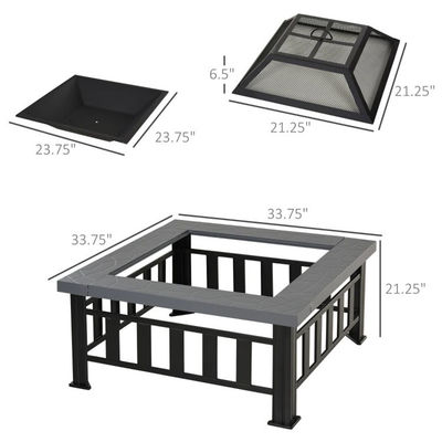 Outdoor Warming Square Wood Burning Firepit for Backyard Patio Garden and Cooking