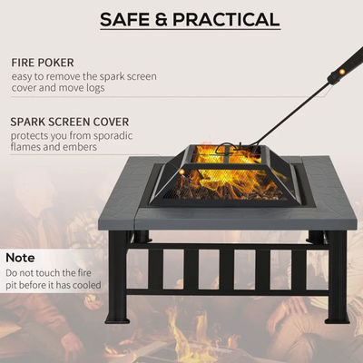 Outdoor Warming Square Wood Burning Firepit for Backyard Patio Garden and Cooking