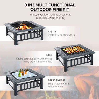 Outdoor Warming Square Wood Burning Firepit for Backyard Patio Garden and Cooking