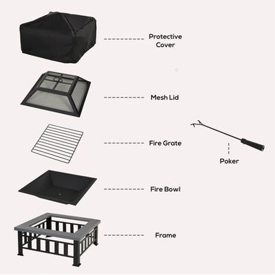 Outdoor Warming Square Wood Burning Firepit for Backyard Patio Garden and Cooking