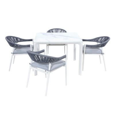 Aluminum Rope Weave Garden Dining Furniture 4 Seating Outdoor Dining Set by AJUNION
