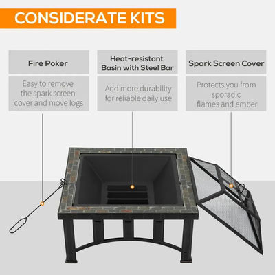 Backyard Patio Garden Bonfire Camping Fire Pit with Ice Bucket and Charcoal BBQ Grill