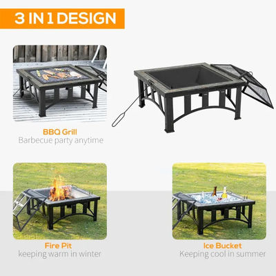 Backyard Patio Garden Bonfire Camping Fire Pit with Ice Bucket and Charcoal BBQ Grill